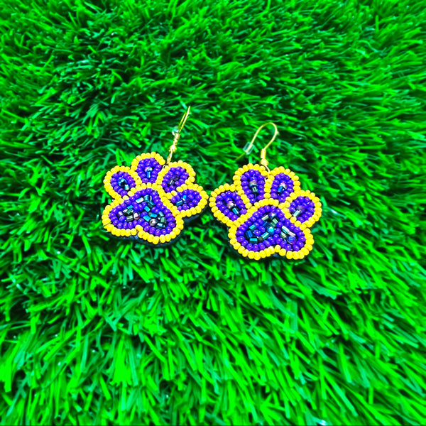 Purple & Yellow Paw Print Earrings