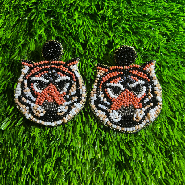 Tiger Seed Bead Earrings (Fully Beaded)