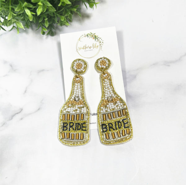 Champagne Bottle 'Bride' Seed Bead Earrings